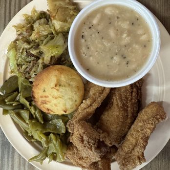The Mercantile Cafe - Friday fish plate with 3 veggies and cornbread. - Cafes Near Me - Manchester, Tennessee The Mercantile Cafe - Friday fish plate with 3 veggies and cornbread. - Cafes Near Me - Manchester, Tennessee
