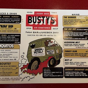 Busty's - Menu - Dive Bars Near Me - Austin, Texas