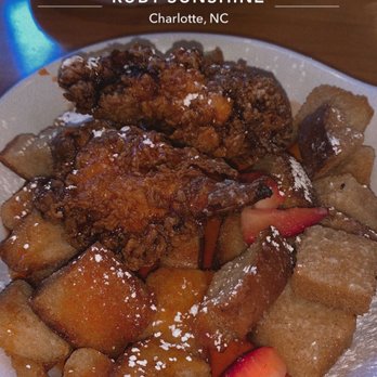 Ruby Sunshine Charlotte Southend - Hot honey chicken & French toast bites. Pro tip: order a side of praline sauce for dipping! - Breakfast & Brunch Near Me - Charlotte, North Carolina Ruby Sunshine Charlotte Southend - Hot honey chicken & French toast bites. Pro tip: order a side of praline sauce for dipping! - Breakfast & Brunch Near Me - Charlotte, North Carolina