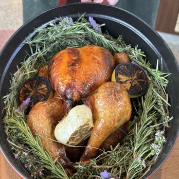 Fleurette - Herb-roasted golden chicken; moist and juicy with a lightly crispy skin. A rustic, generous portion perfect for sharing with four. - French Near Me - San Diego, California Fleurette - Herb-roasted golden chicken; moist and juicy with a lightly crispy skin. A rustic, generous portion perfect for sharing with four. - French Near Me - San Diego, California