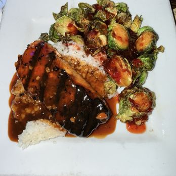Lew's Grill & Bar - Grilled Salmon with Cilantro Lime Rice and Brussel Sprouts - American Near Me - Kansas City, Missouri