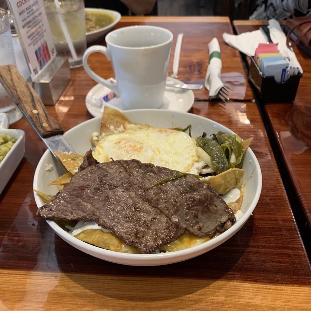 Roosters On The River - Green chilaquiles with steak and eggs. - Breakfast & Brunch Near Me - Sacramento, California