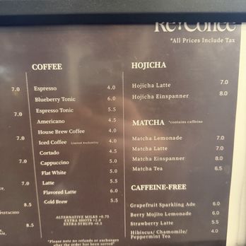 Re Coffee - Menu 1/10/26 - Coffee & Tea Near Me - Woodland Hills, California