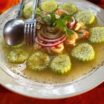 Restaurante Almejas Conchó - Shrimps Aguachile - raw shrimp cooked in lime and chile juice. - Seafood Near Me - Loreto, BCS Restaurante Almejas Conchó - Shrimps Aguachile - raw shrimp cooked in lime and chile juice. - Seafood Near Me - Loreto, BCS