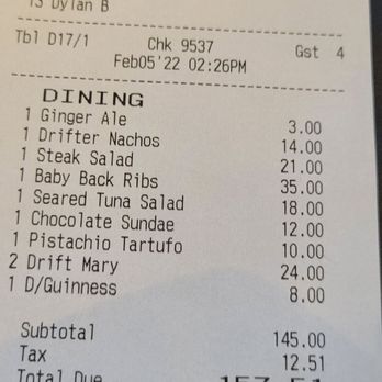 Drifters Kitchen and Bar - Check for 4 hungry folks - Cocktail Bars Near Me - Ridge, New York