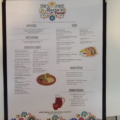 Menu photo 1 Maria’s Tacos Isla Vista, CA Menu photo 1 Maria’s Tacos Isla Vista, CA