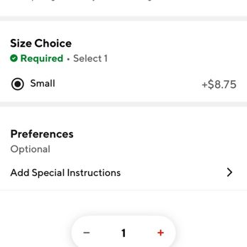Franky's - The "Size Choice" doesn't need a $$$ option, since $8.75 is the original price before you make the selection and have to pay that AGAIN. - Fast Food Near Me - Addison, Illinois