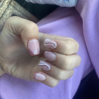 Nail Charisma - pink french tips with glitter accents - Nail Salons Near Me - Hudson, Florida