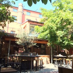 Restaurant Braugasthof Fabrik - schöner kühler Innenhof mit viel Grün