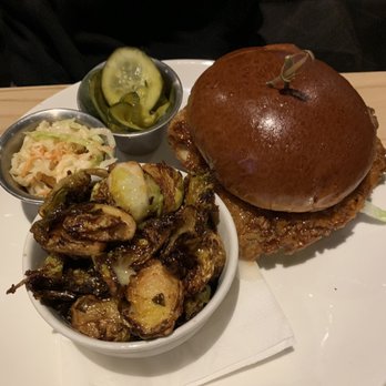 The Marq - Chicken burger with Brussel sprouts - New American Near Me - Chicago, Illinois The Marq - Chicken burger with Brussel sprouts - New American Near Me - Chicago, Illinois