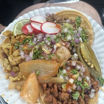 Los Molcajetes - One each, asada, pollo de asada, and pastor. Very good. - Tacos Near Me - Modesto, California