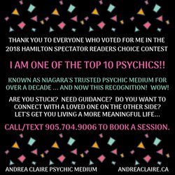Andrea Claire - I am so touched to have been chosen one of the top 10 Psychic Mediums in the area.  Thank you!