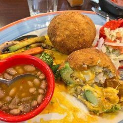 The Plaza Restaurant - Deep fried avocado with chicken and charro beans