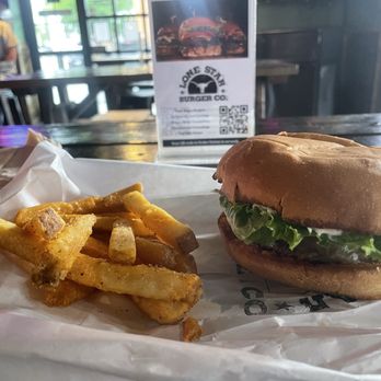 Lone Star Burger - My $8.99 COME & TAKE IT COMBO with pepper jack cheese and extra pickles - Burgers Near Me - San Antonio, Texas