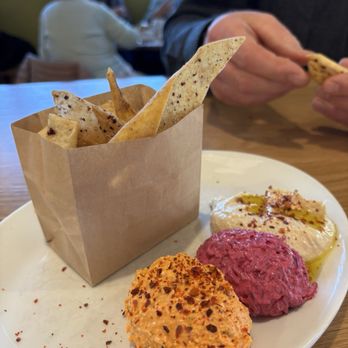 Sofra Bakery and Cafe - Whipped feta, beet tzatziki, and tahini hummus - Bakeries Near Me - Boston, Massachusetts
