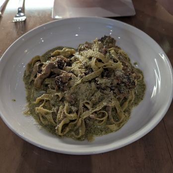 The Kitchen Table - Fettuccine with pesto, sausage and mushrooms - Italian Near Me - Reno, Nevada
