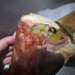 Market Basket - Italian sub. Loaded and toasted with hots. A+