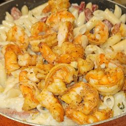 ATE IS ENUFF - Signature Shrimp and sausage pasta with creamy lemon sauce.