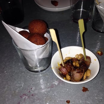 Bravas Bar de Tapas - Croquetas (left) and bacon wrapped dates (right) - Spanish Near Me - Healdsburg, California Bravas Bar de Tapas - Croquetas (left) and bacon wrapped dates (right) - Spanish Near Me - Healdsburg, California
