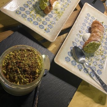 Deliziosa - Pistachio Nutella tiramisu & pistachio cannoli with buffalo cheese - Restaurants Near Me - Catania, Connecticut
