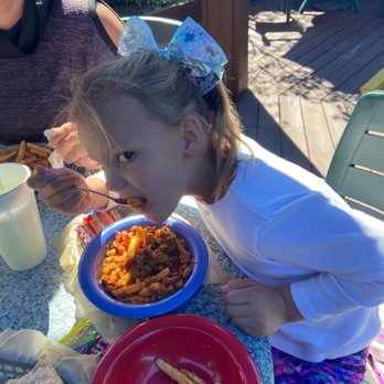 Blue Sky Cafe - Katy stuffing her face with chili cheese fries! - Cafes Near Me - Fletcher, North Carolina