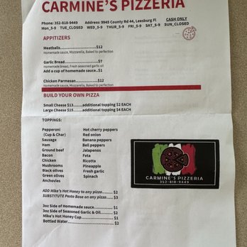 Carmine's - Menu - Pizza Near Me - Leesburg, Florida