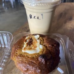 Steele House Coffee - Banana Cream Latte and Pumpkin Creamcheese Muffin