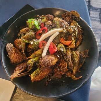 Rusty Pelican - Brussel sprouts. Surprisingly asian teriyaki fusion-based - Seafood Near Me - Tampa, Florida Rusty Pelican - Brussel sprouts. Surprisingly asian teriyaki fusion-based - Seafood Near Me - Tampa, Florida