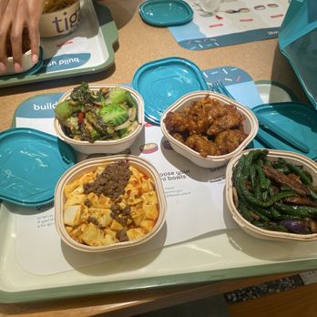 Tigawok - Pot Brussel sprouts, Garlic eggplant and green beans, Orange chicken and Mapo Tofu with beef - Chinese Near Me - Irvine, California Tigawok - Pot Brussel sprouts, Garlic eggplant and green beans, Orange chicken and Mapo Tofu with beef - Chinese Near Me - Irvine, California