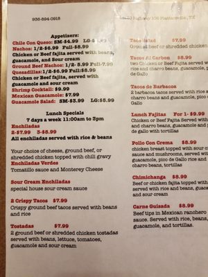 Menu photo 4 Castaneda's Mexican Resturant Plantersville, TX