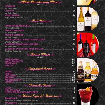 Chicha Peruvian Kitchen - Wine and beer menu - Peruvian Near Me - Roseville, California