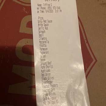 MOD Pizza - My receipt of ingredients - Fast Food Near Me - Rancho Cordova, California