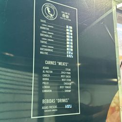 Menu with prices