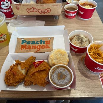 Jollibee - 2-piece combo with peach mango pie and Pineapple Quencher drink. - Chicken Shop Near Me - Plano, Texas