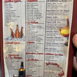 Dirty Al's Bayou Grill - Drink menu