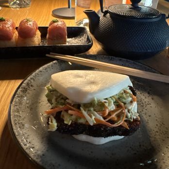 KYU - Bao Bun, crispy tuna and mint hot tea - Asian Fusion Near Me - Las Vegas, Nevada KYU - Bao Bun, crispy tuna and mint hot tea - Asian Fusion Near Me - Las Vegas, Nevada
