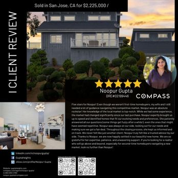 Noopur Gupta - Compass - Thank you for your Testimonials! Looking for your dream home in the San Francisco Bay Area? Discover why our clients love working with us: - Real Estate Agents Near Me - Menlo Park, California Noopur Gupta - Compass - Thank you for your Testimonials! Looking for your dream home in the San Francisco Bay Area? Discover why our clients love working with us: - Real Estate Agents Near Me - Menlo Park, California