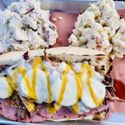 Pond Pit BBQ - Cuban sandwich, macaroni salad, potato salad