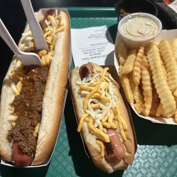 Tom's Hot Dogs - A foot long dog and regular - both Chile cheese dogs. Tasty - Hot Dogs Near Me - Panama City, Florida Tom's Hot Dogs - A foot long dog and regular - both Chile cheese dogs. Tasty - Hot Dogs Near Me - Panama City, Florida