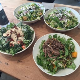 Delicious salads full of flavour! Clockwise from top left: Naan o Sabzi, Naan o Sabzi, Beef & Squash, Rustic Orzo Bowl.