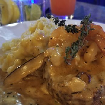 Double Barrel Craft Kitchen and Taphouse - Fillet mignon with shrimp portabello mushroom gorgonzola sauce. - Restaurants Near Me - Newport, Washington Double Barrel Craft Kitchen and Taphouse - Fillet mignon with shrimp portabello mushroom gorgonzola sauce. - Restaurants Near Me - Newport, Washington