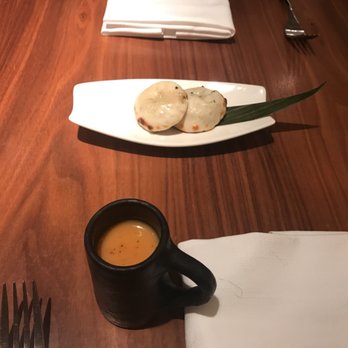 Indian Accent - Pumpkin soup with blue cheese nann - Indian Near Me - New York, New York Indian Accent - Pumpkin soup with blue cheese nann - Indian Near Me - New York, New York