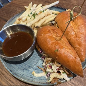 Eureka! - .Slow-Roasted Pulled Pork Sandwich and .Truffle Cheese Fries - Burgers Near Me - Ontario, California Eureka! - .Slow-Roasted Pulled Pork Sandwich and .Truffle Cheese Fries - Burgers Near Me - Ontario, California