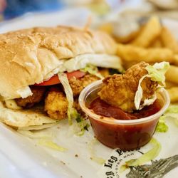 Olde East Hill Grill - Fresh Grouper Nuggets on the PoBoy You can also get as an appetizer & dip them (cocktail sauce) :)..