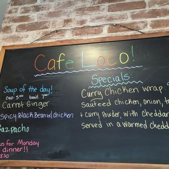 Cafe Loco - a menu on a blackboard - Cafes Near Me - Westminster, Vermont