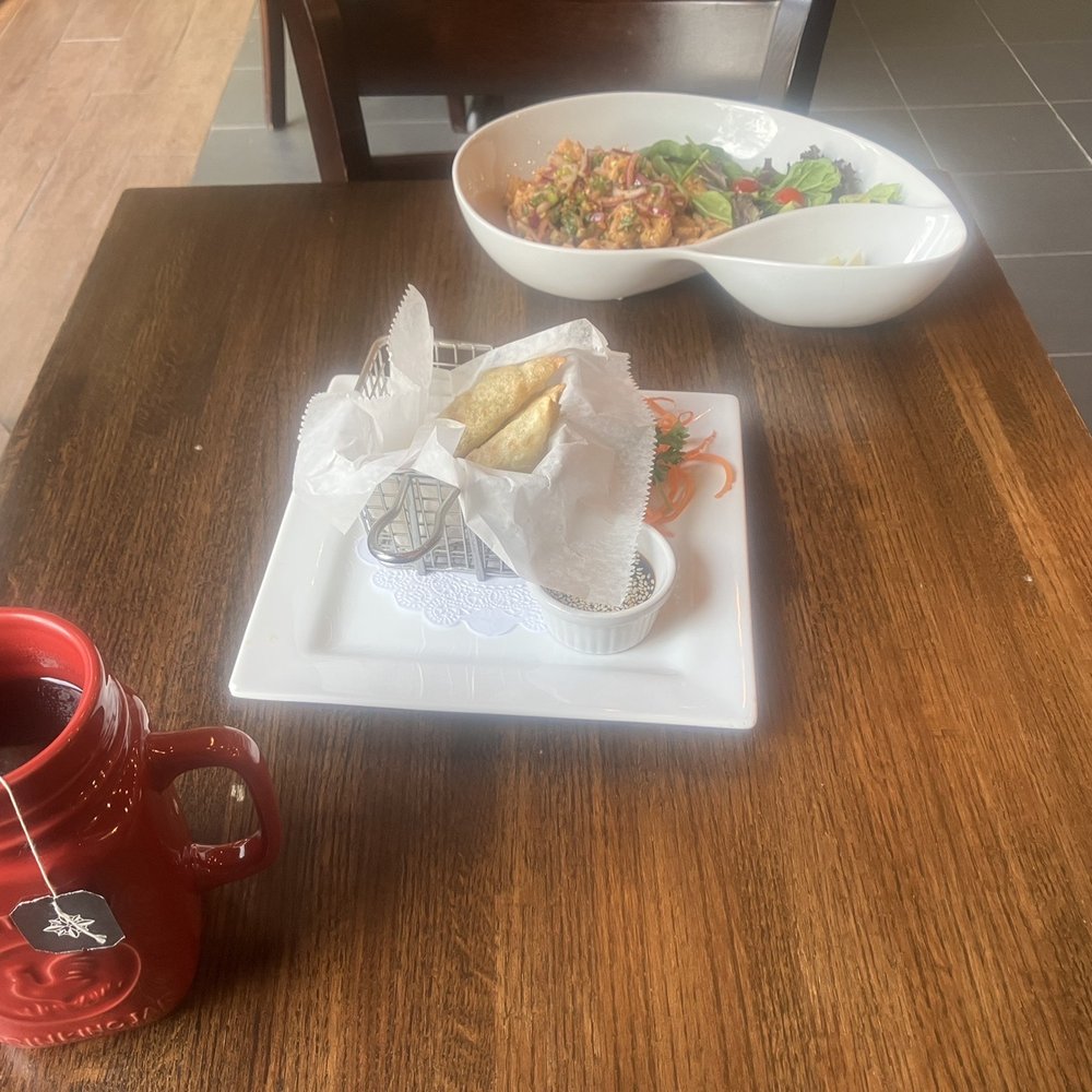 Cozy Noodles & Rice - Hot Tea With Tofu Salad And Vegetable Pot Stickers - Thai Near Me - Evanston, Illinois Cozy Noodles & Rice - Hot Tea With Tofu Salad And Vegetable Pot Stickers - Thai Near Me - Evanston, Illinois
