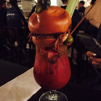 The Attic - Bloody Mary topped with a pull port slider - Breakfast & Brunch Near Me - Long Beach, California