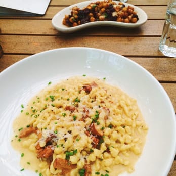 Leon's Full Service - house made spätzle with chickpea salad in the back - Gastropubs Near Me - Decatur, Georgia Leon's Full Service - house made spätzle with chickpea salad in the back - Gastropubs Near Me - Decatur, Georgia