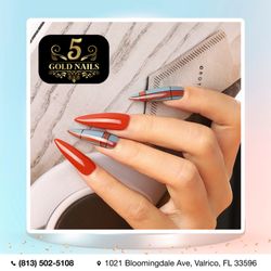 5 Gold Nails - Life's too short for basic nails. Beautiful designs that will make you smile.