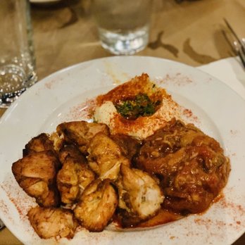 Oren's Hummus - Chicken Skewer, with hummus and chunky eggplant - Mediterranean Near Me - Cupertino, California